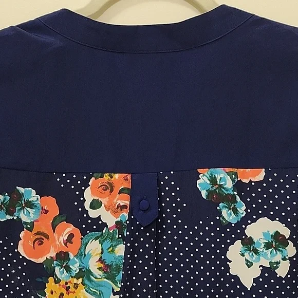 Modcloth Navy Blue Floral V Neck Tunic Sleeveless Cottagecore Top size Medium - Picture 13 of 14